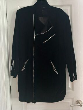 Black Asymmetrical Zip Velvet Jacket for Women